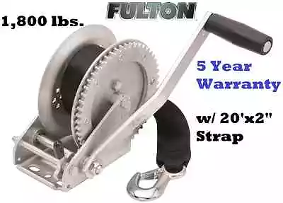 Fulton Single Speed Trailer Winch 1800lb 20'x2  Strap &hook 10  Handle Boat Bulk • $110.29