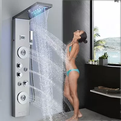 LED Shower Panel Column Tower Stainless Steel Mixer Tap Set Massage Body Jets UK • $112.06