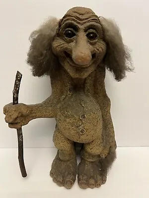 Vintage Nyform Large 16” Tall Norwegian Norway Rock Troll W/ Walking Stick • $169.99