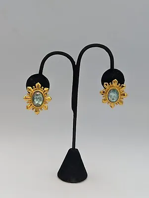 Vintage Avon Pierce Blue Rhinestone Gold Tone Earrings • $28