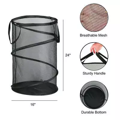 Collapsible Mesh Spiral Pop-Up Large Storage Laundry Hamper Basket Zippered... • $19.99