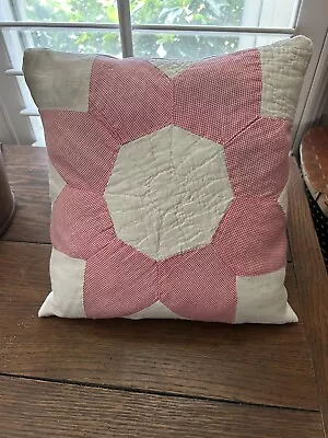 Primitive Stitchery Vintage Tiny Red Check And White Patchwork Pillow • $10.95