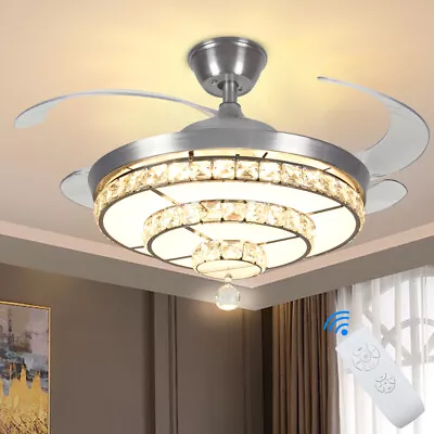 42'' Modern Crystal Ceiling Fan Light W/ Remote Control Chandelier Lamp • $161.99