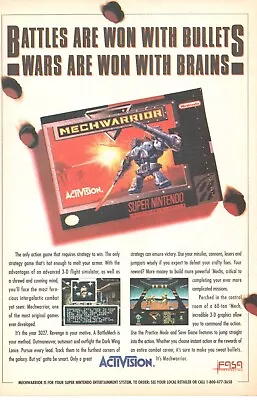 1993 MECHWARRIOR NINTENDO SNES Video Game PRINT AD ART - ACTIVISION BATTLES • $13.64