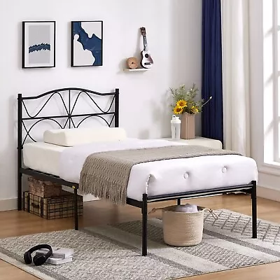 Metal Bed Frame Queen Twin Size Simple Platform Steel Slat Support W/Headboard • $69.29