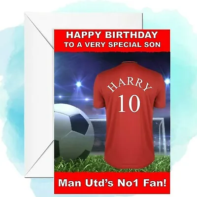 Personalised Football Birthday Card  Manchester Utd Inspired Any Name/age • £2.99