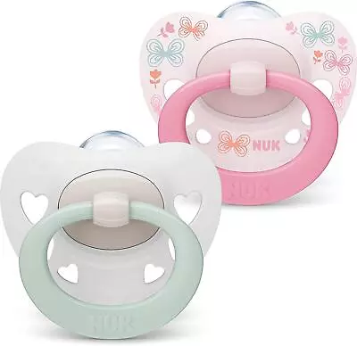 £6.94 • Buy NUK Signature Baby Dummy 2pcs Bpa Silicone Soothers Pink Hearts, 0-6 Months