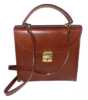 Mark Cross Whiskey Brown Leather Top Handle Crossbody Shoulder Bag Handbag VTG • $250