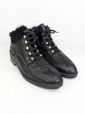 80s Vintage Ladies Black STAR LIFE ITALY Lace Up Ankle Boots Size 41 Grunge Rock • $45