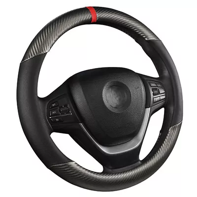 Car Steering Wheel Cover Carbon Black Leather Breathable Anti-slip Accessories • $14.09