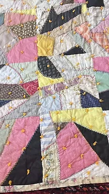 Old Crazy Quilt Mid Century Vintage Maybe Antique 66x80  Handmade Light Weight • $175