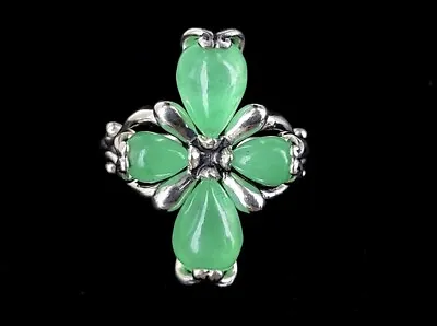 Vintage Estate Apple-Green JADEITE JADE Sterling Silver CELTIC CLOVER Ring Sz6.5 • $140