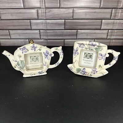 TWO Ceramic Remembrances Mini Frames Small Teapot/Tea Cup Holds 2” X 2” Photo • $14.99