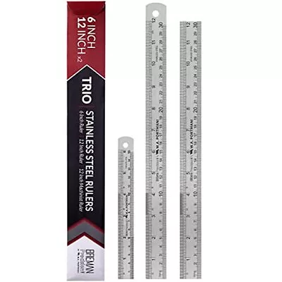 3 Pack Metal Ruler Set 1 6 Inch Ruler & 2 12 Inch Stainless Steel Rulers Set Ste • $16.13