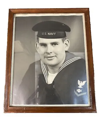 Vintage Framed US Sailor Photograph 8x10 Military Black White Soldier Portrait • $19.97
