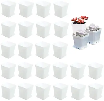 Multi Square Nursery Flower Pots Plastic Plant Pot With Saucer 3 Inch White • $11.27