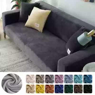 1/2/3/4 Seat Velvet Fabric Sofa Cover Elastic Sectional Couch Cover Living Room • $49.55