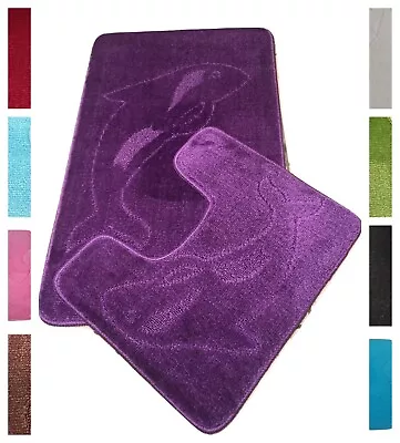 £8.99 • Buy 2 Piece Bath Mat Set Dolphin Toilet Pedestal Non-Slip Washable Bathroom Shower