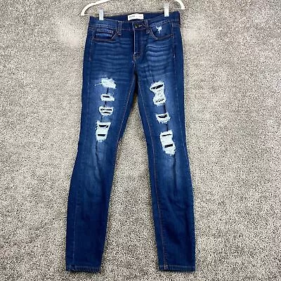 Mudd FLX Stretch Skinny Leg Jeans Juniors 5 Blue Dark Wash Low Rise Distressed • $11.37