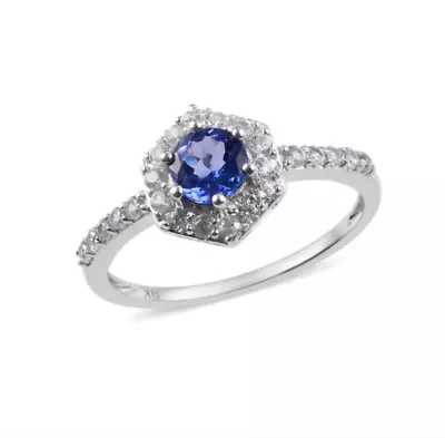 Tanzanite & White Zircon Gemstone 9ct 375 Gold Ring Size Q 2.1g ECertificate • £129