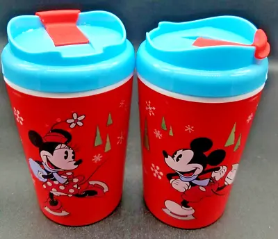 Disney Mickey Minnie Mouse Christmas 12 Oz Zak Plastic Travel Tumbler Mug • $10