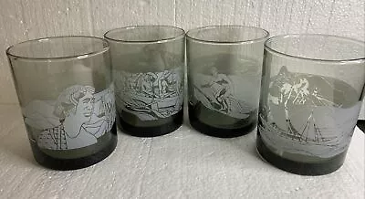 MCDONALD'S Frosted Sea Scenes Hawaii Promotional Engraved Smoky Glass Set/4 Rare • $22.88