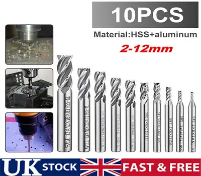 10X 4 Slot Flute End Mill Cutter Drill Bit CNC Milling Tool HSS Straight Shank • £9.59