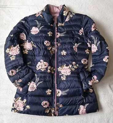 Laura Ashley Womens Pink Floral Navy Blue Quilted Down Jacket Size 8 Uk Designer • £13