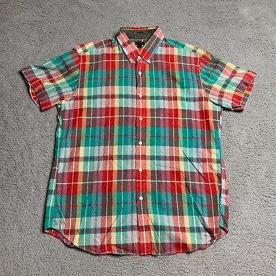 J Crew Colorful Plaid Casual Button Down Short Sleeve Mens Large • $17.49