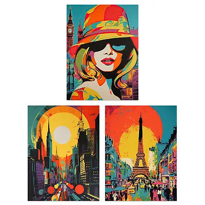 London Paris New York Vibrant Bright Colourful A4 Poster Art Prints Pack Of 3 • £9.49