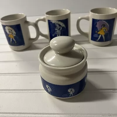 3 Vtg Morton Salt Umbrella Girl  Mugs Cups & Jar   When It Rains It Pours  • $10.72