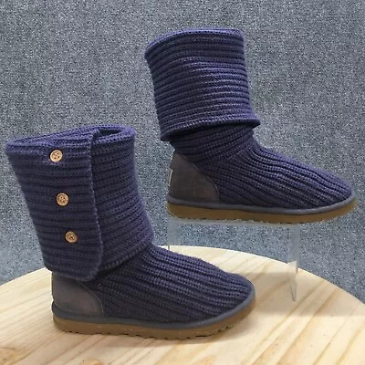 UGG Snow Boots Womens 7 Classic Cardy Purple Knitted Mid-Calf Comfort Flats 5819 • $30.99