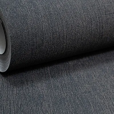 Plain Black Charcoal Wallpaper Textured Modern Stylish Erismann Paste The Wall • £9.99