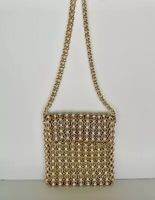 VTG WALBORG Saks Fifth Ave Gold Metal Ring Lame Mesh Chain Bag Purse 60s Free SH • $125