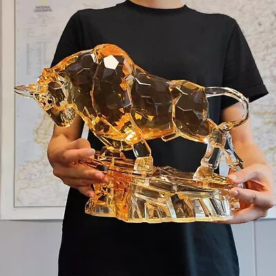 Acrylic Bull Statue Wall Street Sculpture Charging Figurine Art 14.76‘’ Long • $279.90