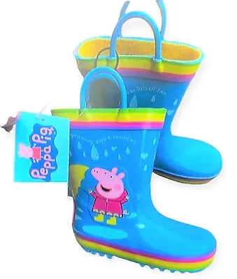 Girls Infants Flat Peppa Pig Wellies Wellington Kids Boots Waterproof Shoes Size • £9.99