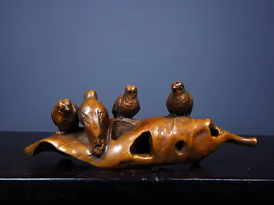 Old Tibetan Boxwood Carving Pen Holder With Quail • $58.50