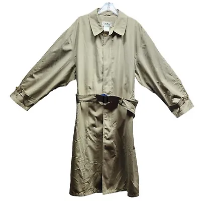 L.L. Bean Vintage Mens XL Nylon Trench Coat Tan Rain Snow Slicker Jacket USA VTG • $39.99