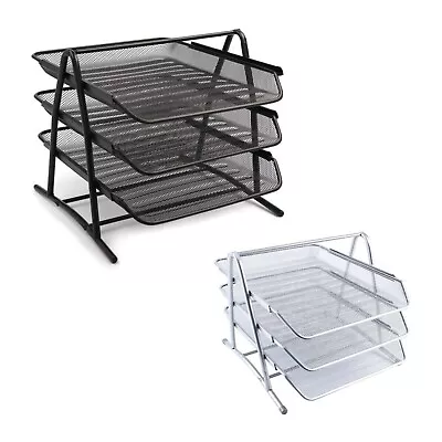 Black/ Silver Mesh Letter Filing Trays Office Desk Organizer A4 Document Holder • £11.50