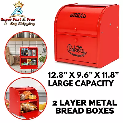 $88.96 • Buy Metal Bread Boxes Kitchen Tin Storage Farmhouse Countertop Pie Bin 2 Layers NEW