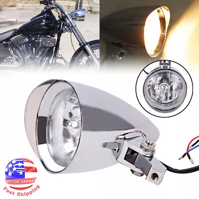 Motorcycle Chrome Visor Bullet Headlight Lamp For Harley Bobber Chopper Custom • $70.45
