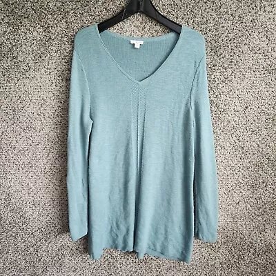 J Jill Dress Womens Large Teal Sweater Long Sleeve V Neck Knit Stretch Ladies • $9.50