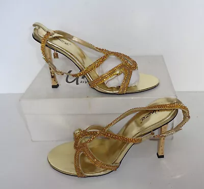 Unze London Ladies Gold Womens Sandals High Heels Party Shoes RRP £69 UK Size 6 • £18.48