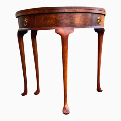 Baker Furniture Milling Road Walnut Demilune Flip Top Table W/ Burl Wood Accents • $594.96