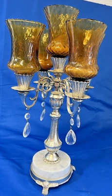 $73.09 • Buy Vintage Marble Base 5 Arm Candelabra With Amber Crystal Glass Votives