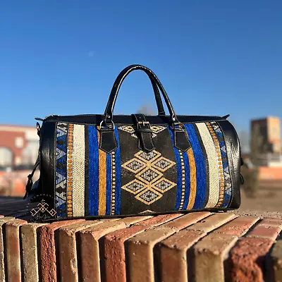 Black Stylish Carpet-patterned Leather Weekender Bag Inspired By Marrakech • $155.99