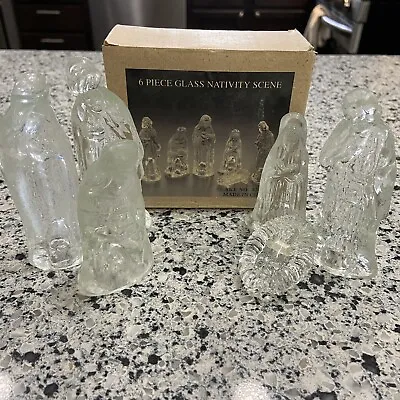 Vintage 1990's Christmas 6 Pc. Heavy Clear Crystal Glass Nativity Set New In Box • $14.99