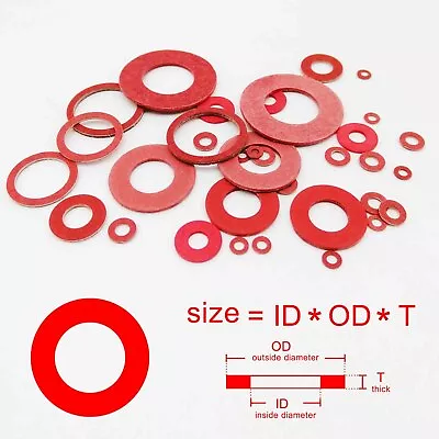 20/100pcs M2-M16 Red Steel Paper Insulating Flat Washer Plain Gasket Ring Meson • $1.39