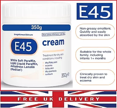 E45 Dermatological Cream Treatment For Dry Skin Conditions -350 G Body Face Hand • £9.99