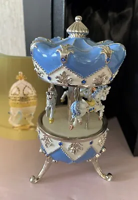 Faberge Inspired Enameled Egg Blue Musical Carousel Keren Kopal Boxed • $126.28